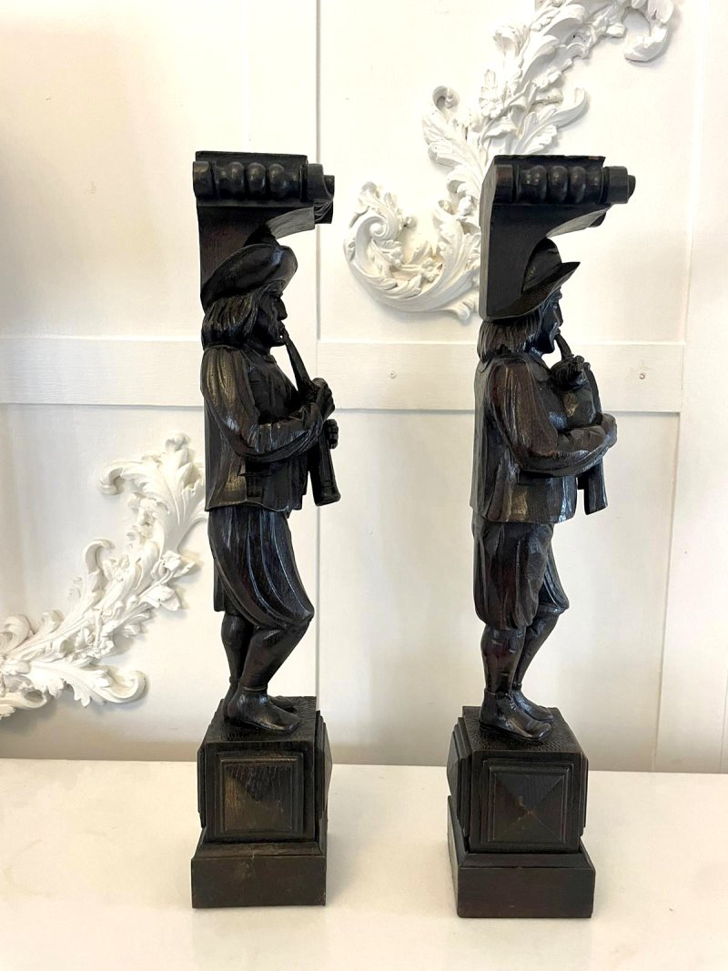 Unusual Pair of Antique Victorian Quality Carved Oak Figures - Image 2